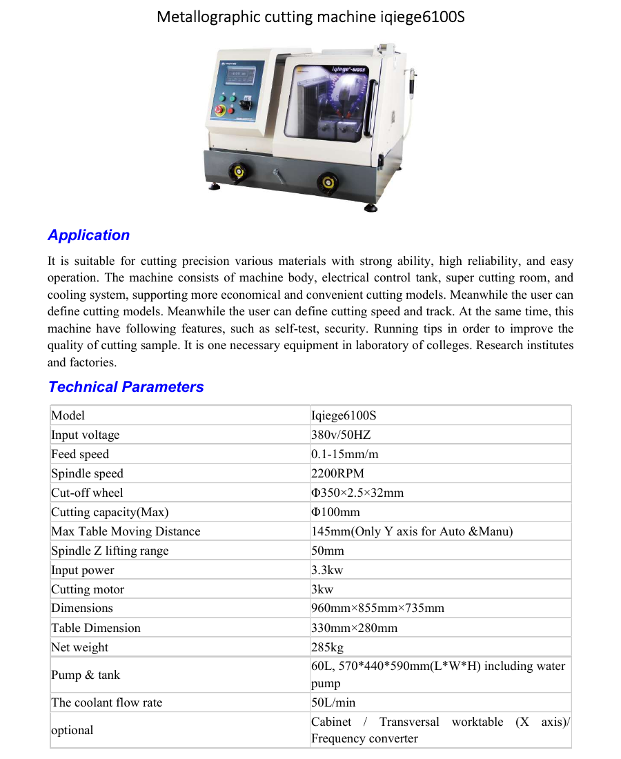Iqiege 6100s Wet Abrasive Cut Off Machine