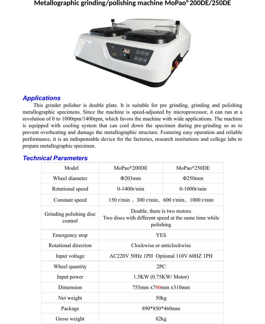Mopao 200de 250de Grinder Polisher