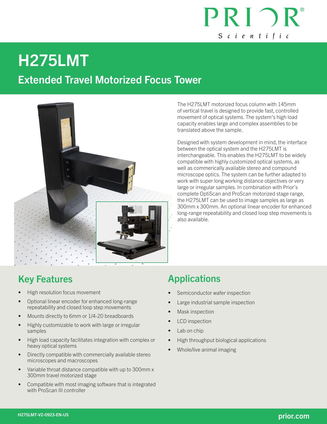 Prior H275lmt Extended Travel Motorised Xyz For Nikon And Olympus
