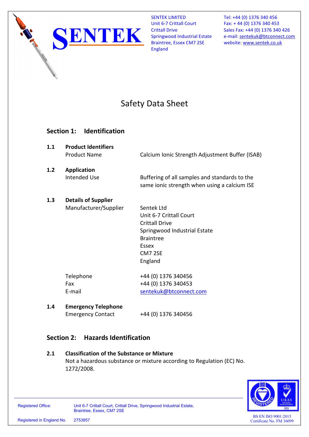 Calcium Isab Safety Data Sheet
